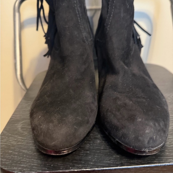 Sam Edelman Black Suede Fringe Ankle Boots Size 10 Boho Western - Picture 3 of 12